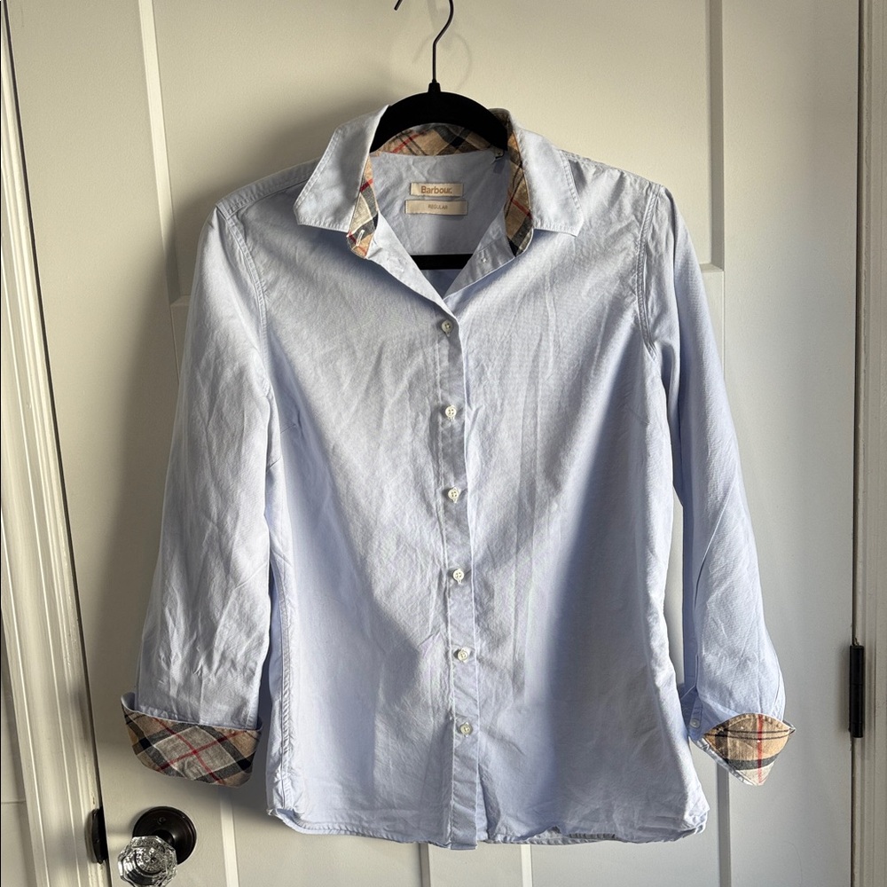 Barbour Women’s Blue 100% Cotton Shirt w/ Tartan Trim